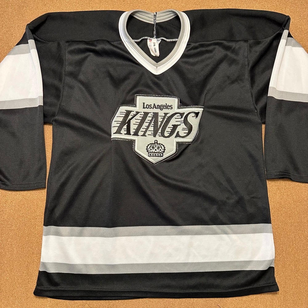 CCM Hockey Jersey Mens M Black LA Kings Vintage NHL Shield Logo Mesh Striped